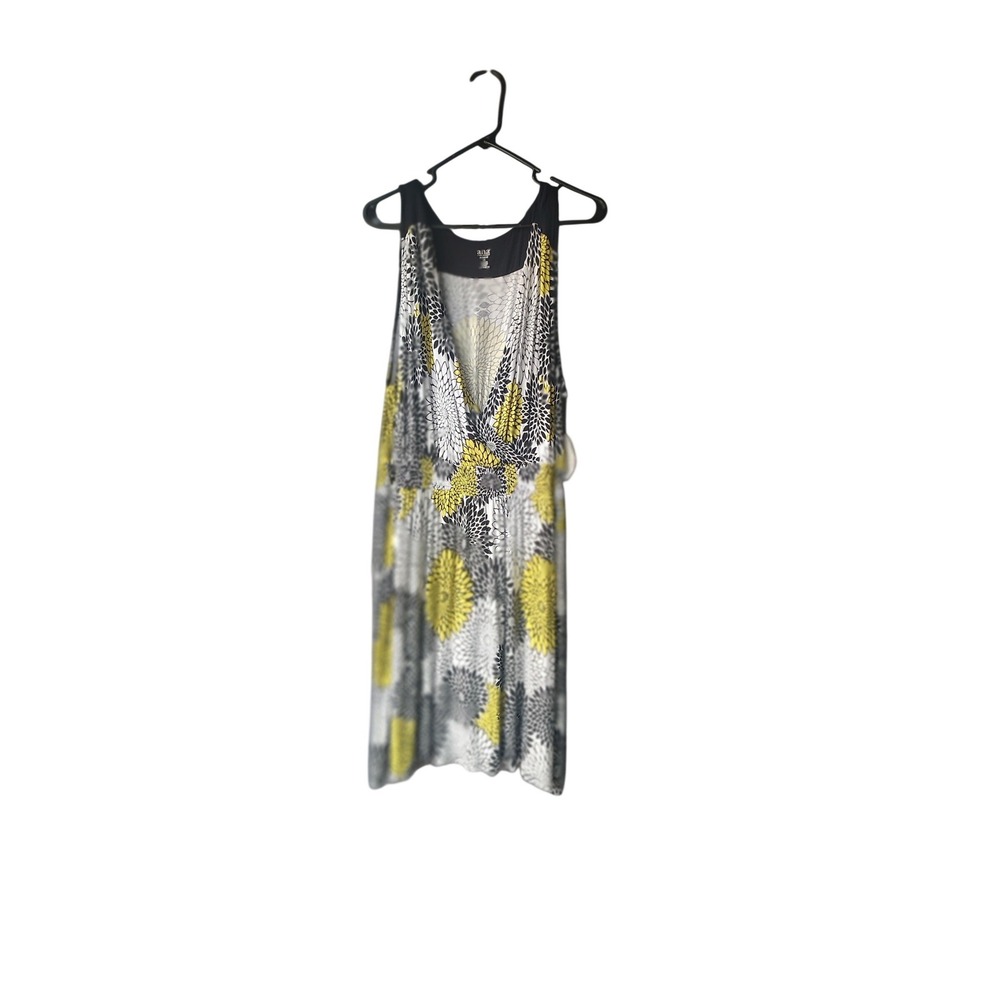 a.n.a A New Approach Womens 2X Yellow Black Floral V-Neck Sleeveless Knit Dress